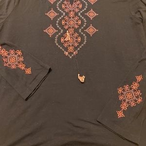 Ukranian T shirt long sleeve  w embroidered design   n tassles black n red xxxlg